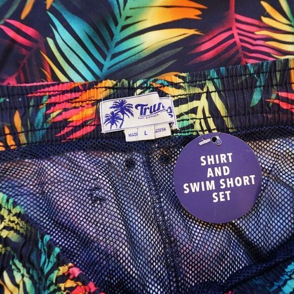 Trunks Surf And Swim Co Mens L Beachwear Shirt and Swim Short Set Feather Leaf - Picture 8 of 9